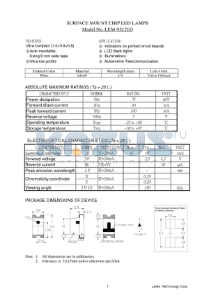 LEM-95121D datasheet - SURFACE MOUNT CHIP LED LAMPS