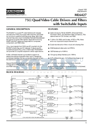 ML6427 datasheet - 75W Quad Video Cable Drivers and Filters with Switchable Inputs