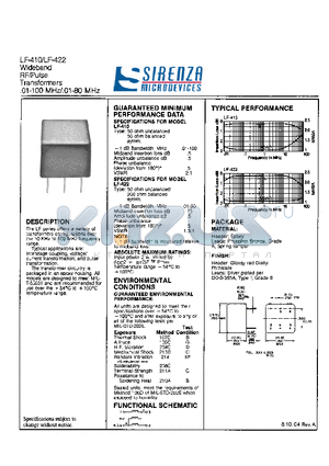 LF-422 datasheet - Wideband RF/Pulse Transformers .01-100 MHz/.01-80 MHz