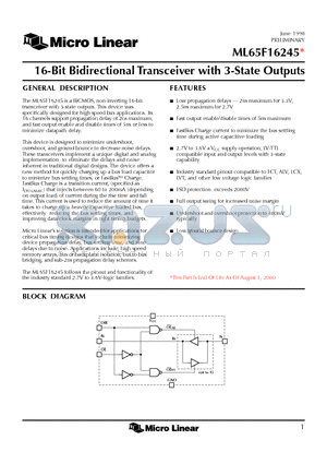 ML65F16245CT datasheet - 16-Bit Bidirectional Transceiver with 3-State Outputs
