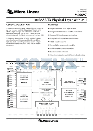 ML6697 datasheet - 100BASE-TX Physical Layer with MII