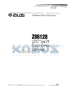 Z8612812PSC datasheet - L21C-TM LINE 21 CLOSED-CAPTION CONTROLLER