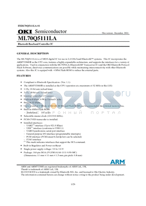 ML70Q5111LA datasheet - Bluetooth Baseband Controller IC
