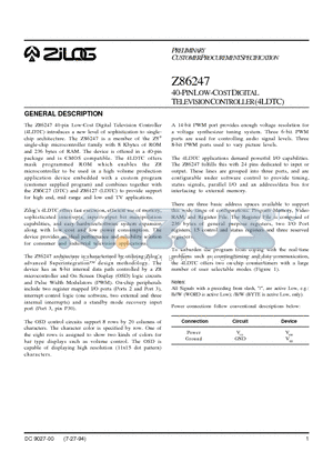 Z86247 datasheet - 40-PIN LOW-COST DIGITAL TELEVISION CONTROLLER (4LDTC)