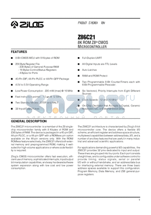 Z86C2112FSC datasheet - 8K ROM Z8 CMOS MICROCONTROLLER