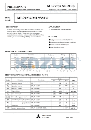 ML9SM37 datasheet - High Power InGaAsP DFB LASER DIODE