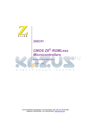 Z86C91 datasheet - CMOS Z8 ROMLess Microcontrollers