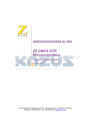 Z86E08 datasheet - Z8 CMOS OTP Microcontrollers