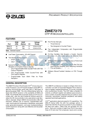 Z86E7216FSC datasheet - OTP IR MICROCONTROLLERS