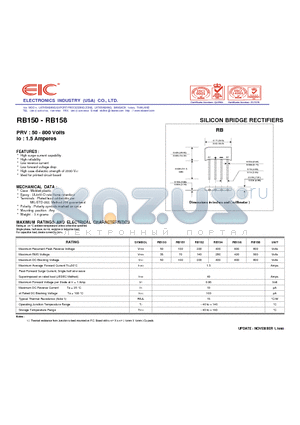 RB150 datasheet - SILICON BRIDGE RECTIFIERS