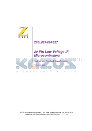 Z86L825PZ008SC datasheet - 20-Pin Low-Voltage IR Microcontrollers