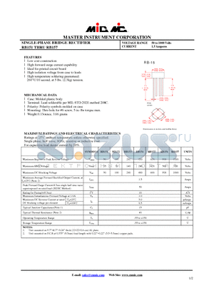 RB157 datasheet - SINGLE-PHASE BRIDGE RECTIFIER