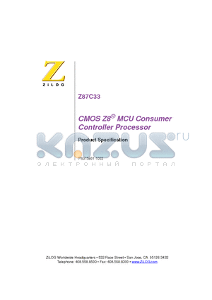 Z87C3304PSC datasheet - CMOS Z8^ MCU Consumer Controller Processor