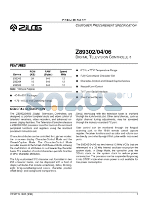Z89306 datasheet - Digital Television Controller