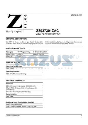 Z8937301ZAC datasheet - Z89373 ACCESSORY KIT