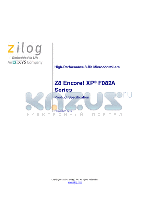 Z8F011APJ020SG datasheet - High-Performance 8-Bit Microcontrollers