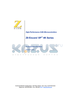 Z8F021AHH020EC datasheet - Z8 Encore XP-R 4K Series High-Performance 8-Bit Microcontrollers