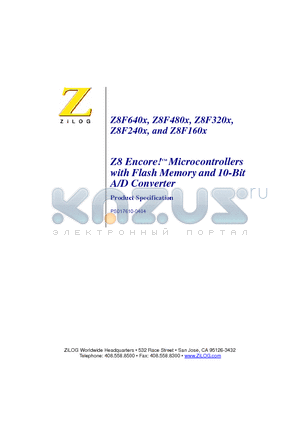 Z8F1601PM020SC datasheet - Z8 Encore Microcontrollers with Flash Memory and 10-Bit A/D Converter