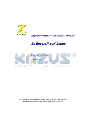 Z8F1621VN020AC datasheet - High Performance 8-Bit Microcontrollers Z8 Encore-R 64K Series