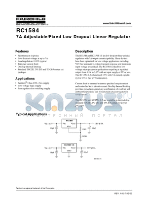 RC1584 datasheet - 7A Adjustable/Fixed Low Dropout Linear Regulator