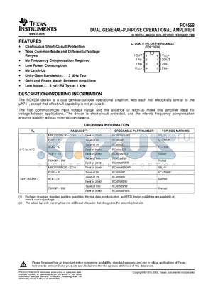 RC4558 datasheet - DUAL GENERAL-PURPOSE OPERATIONAL AMPLIFIER