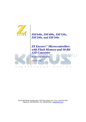 Z8F4803FT020EC datasheet - Z8 Encore Microcontrollers with Flash Memory and 10-Bit A/D Converter