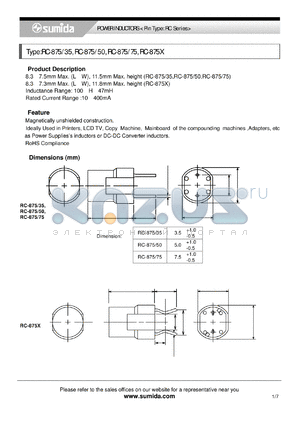 RC875XNP-272K datasheet - POWER INDUCTORS < Pin Type: RC Series>