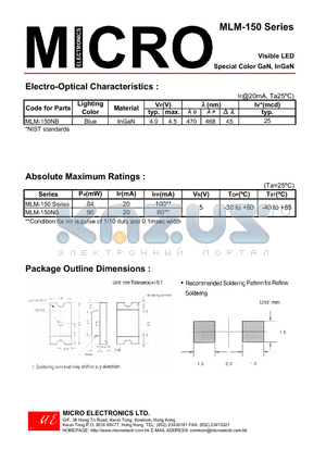 MLM-150_01 datasheet - Visible LED Special Color GaN, InGaN