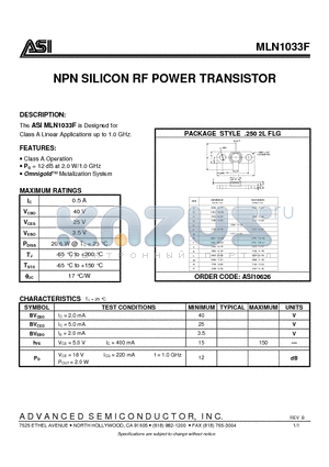 MLN1033F datasheet - NPN SILICON RF POWER TRANSISTOR