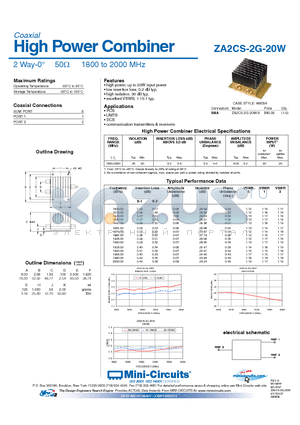 ZA2CS-2G-20W datasheet - High Power Combiner 2 Way-0 50Y 1800 to 2000 MHz