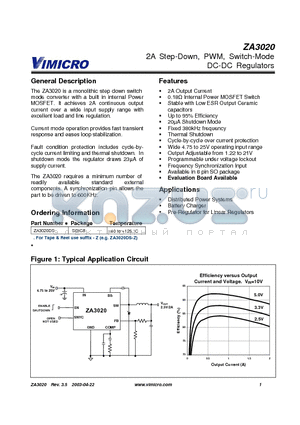 ZA3020 datasheet - 2A STEP DOWN PWM SWITCH MODE DC DC REGULATORS