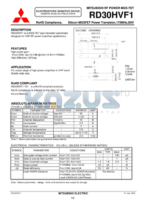 RD30HVF1-101 datasheet - Silicon MOSFET Power Transistor,175MHz,30W