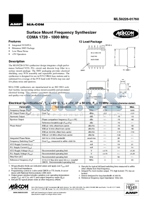 MLS9228-01760 datasheet - Surface Mount Frequency Synthesizer CDMA 1720 - 1800 MHz