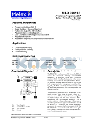 MLX90215 datasheet - Precision Programmable Linear Hall Effect Sensor