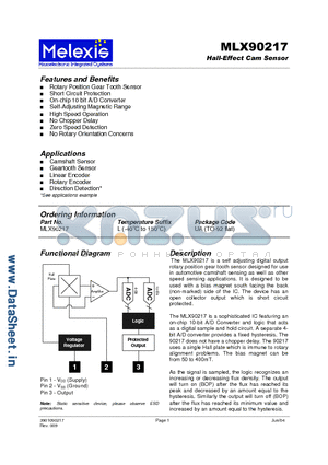 MLX90217 datasheet - Hall-Effect Cam Sensor