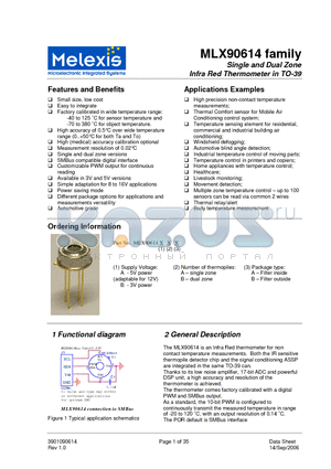 MLX90614AAA datasheet - Single and Dual Zone Infra Red Thermometer