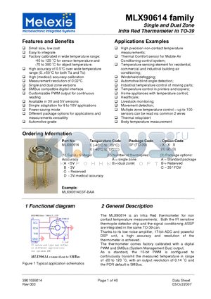 MLX90614KSF-DAC datasheet - Single and Dual Zone Infra Red Thermometer in TO-39