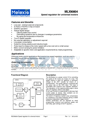 MLX90804SA-X datasheet - Speed regulator for universal motors