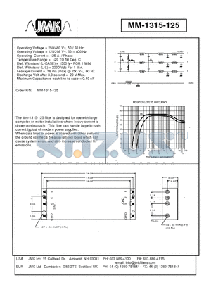 MM-1315-125 datasheet - Operating Voltage = 250/480 V~, 50 / 60 Hz Operating Voltage = 125/208 V~, 50 - 400 Hz