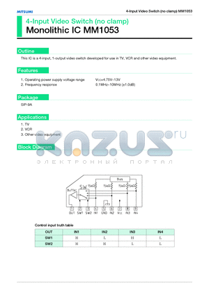 MM1053 datasheet - 4-Input Video Switch (no clamp) Monolithic IC