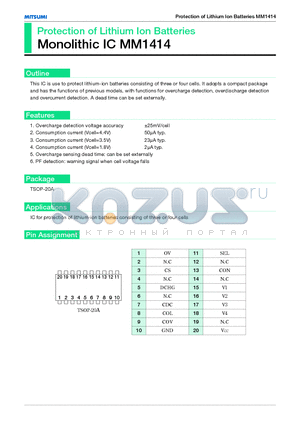 MM1414 datasheet - Protection of Lithium Ion Batteries