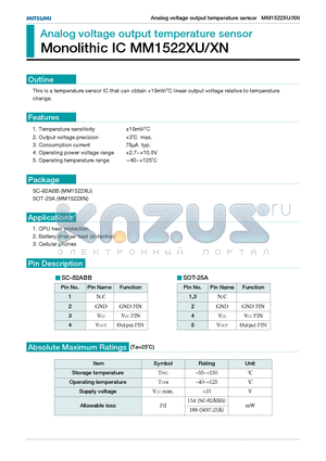 MM1522XU datasheet - Analog voltage output temperature sensor Monolithic IC MM1522XU/XN