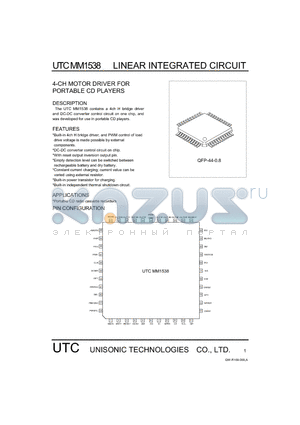 MM1538 datasheet - 4-CH MOTOR DRIVER FOR PORTABLE CD PLAYERS