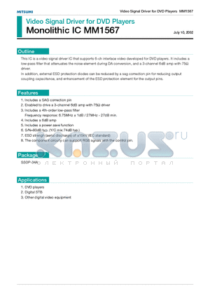 MM1567 datasheet - Video Signal Driver for DVD Players Monolithic IC