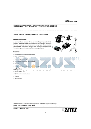 ZC824 datasheet - SILICON ION-IMPLANTED HYPERABRUPT TUNER DIODES