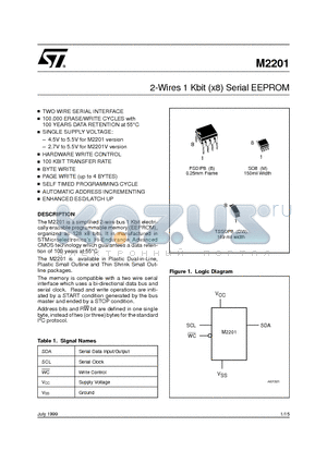 MM2201VB1TR datasheet - 2-Wires 1 Kbit x8 Serial EEPROM