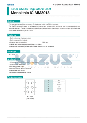 MM3018 datasheet - IC for CMOS RegulatorReset Monolithic IC