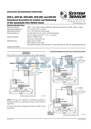 ZCK-50 datasheet - Zonecheck Keyswitch for Control and Monitoring of the Zonecheck Flow Switch Tester