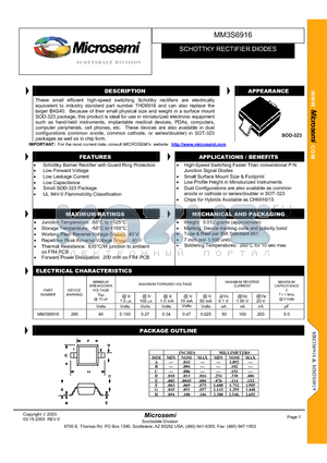 MM3S6916 datasheet - SCHOTTKY RECTIFIER DIODES