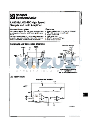 LH0053C datasheet - HIGH SPEED SAMPLE AND HOLD AMPLIFIER